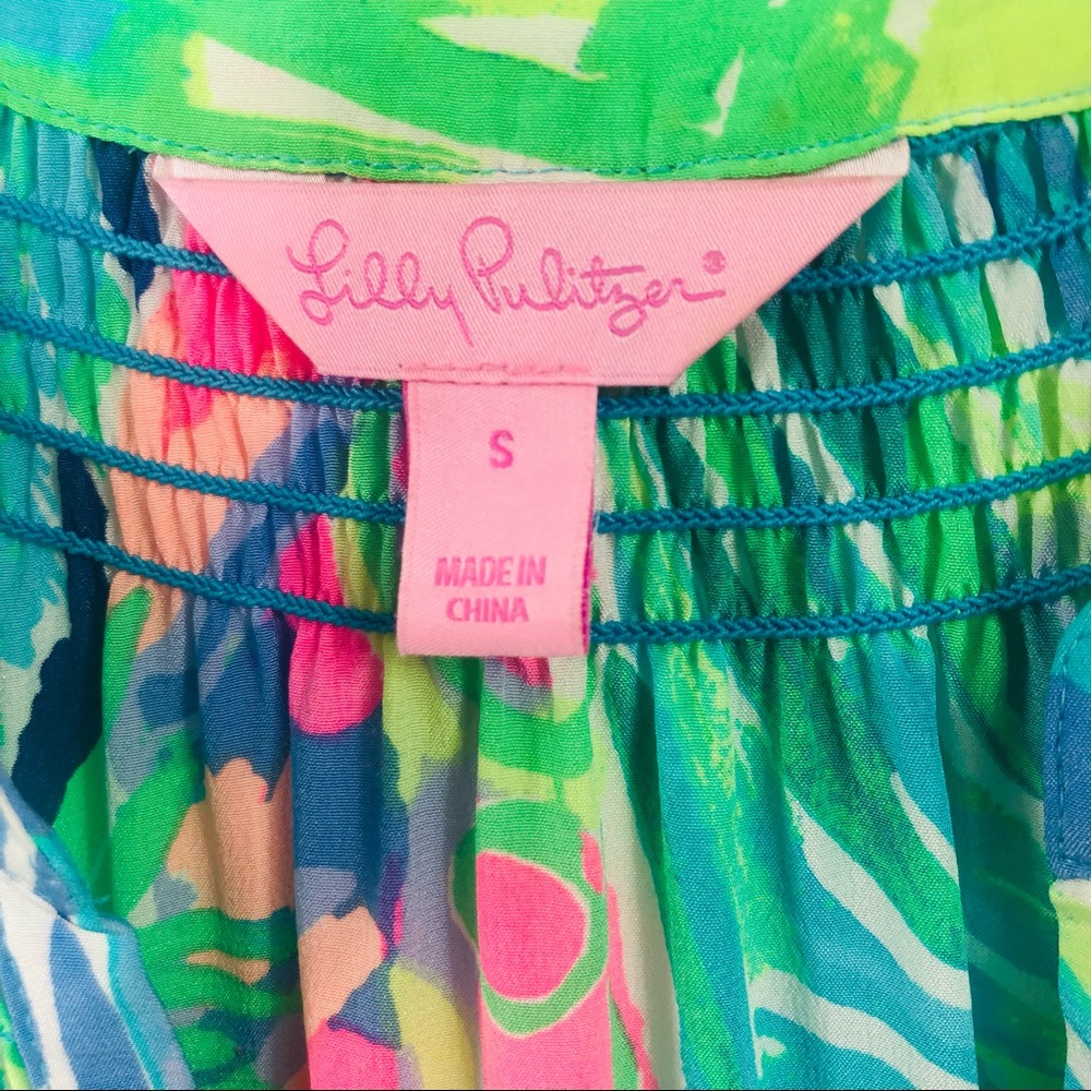 Lilly Pulitzer Tropical Leaf Print Midi Dress in Aqua, Lime & Pink - Picture 8 of 10